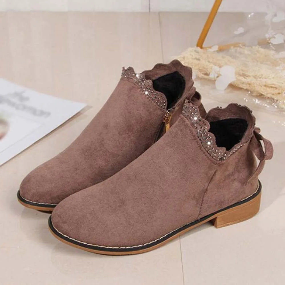 

Szyadeou Fashion Women's Bow Lace Ankle Boots Flat Casual Suede Single Boots scarpe donna laarzen dames zapatos mujer tenis 25
