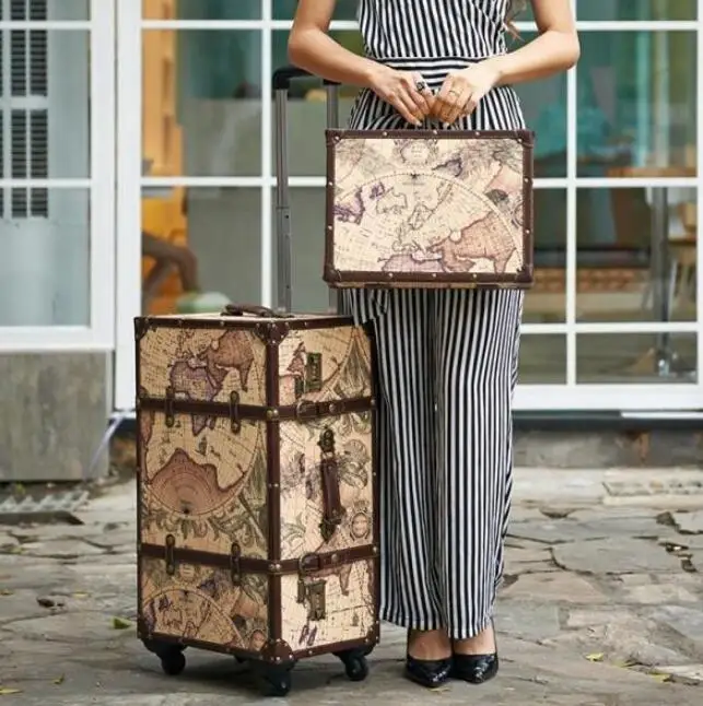 CARRYLOVE 2" 24" 2" дюймов карта maleta винтажный чемодан spinner кожа kaves тележка органайзер для багажа - Цвет: luggage and smallbag