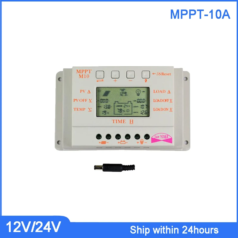 

MPPT 10A Solar Charge Controller with Temperature Sensor LCD Regulator Light and Timer Control for Lighting/Solar PV Controller