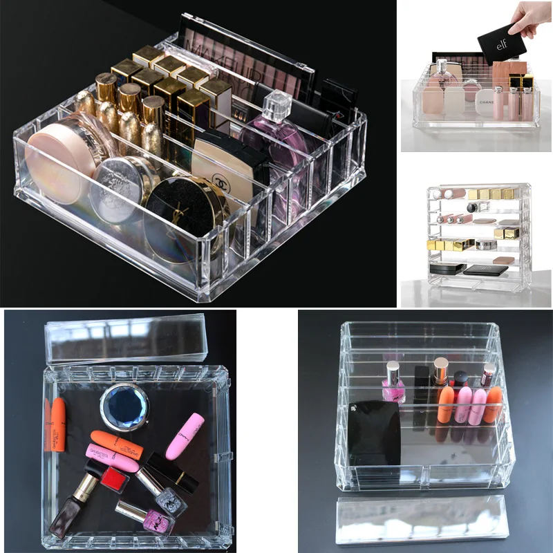 

Acrylic Adjustable Makeup Organizer 8 Slots Removable Cosmetic Organizer Clear Dress Table Jewelry Storage Case Lipstick Holder