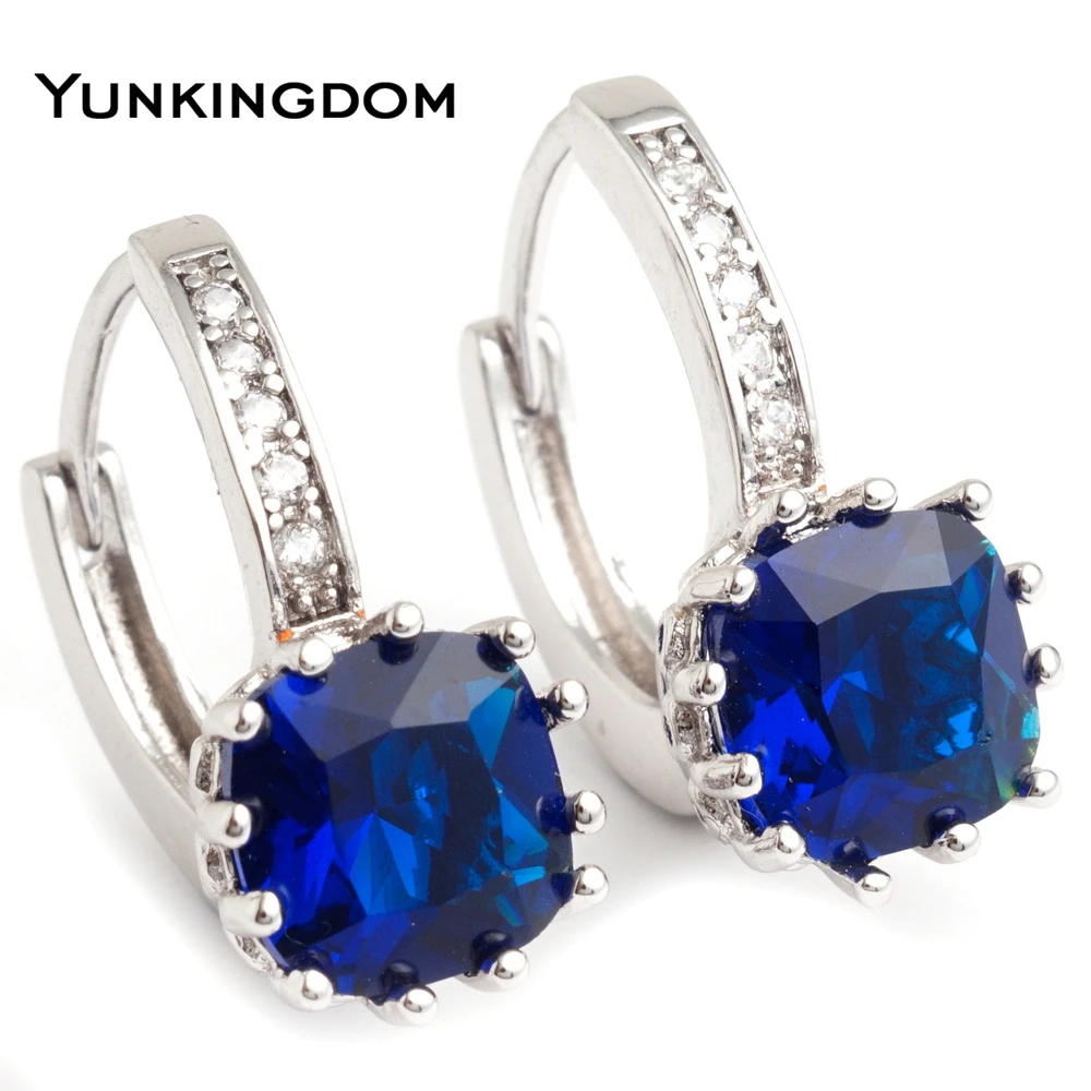 Yunkingdom NEW Square Design Hoop Earrings White Gold Plated Cubic