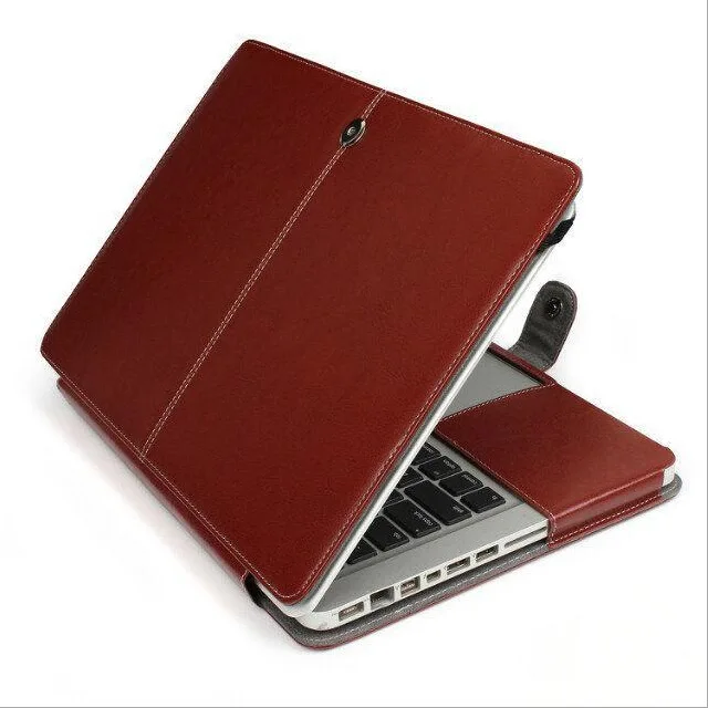 Чехол для ноутбука Macbook Air 11 12 13, мягкая сумка из искусственной кожи для Pro retina 13,3 15 Touch Bar A1706 A1989 A1707, откидная крышка для ноутбука - Цвет: Коричневый