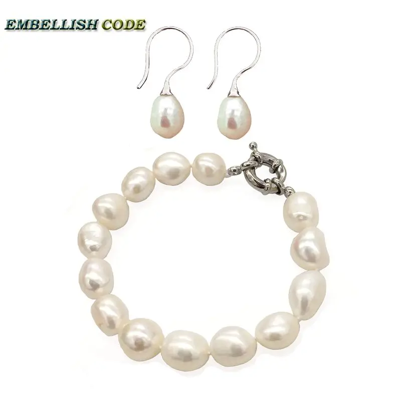 

sell well wonderful white small baroque real natural cultured pearls bracelet bangle hook earring set for girl women good luck
