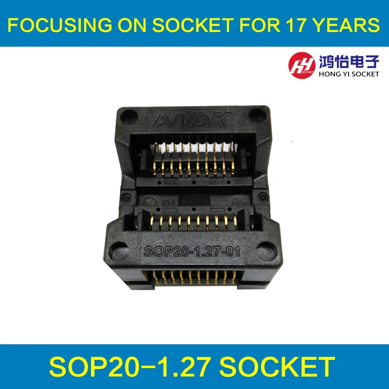

SOP20 SOIC20 SO20 Burn in Socket Pitch 1.27m IC Body Width 5.4mm 209mil Flash Test Socket Adapter OTS20-1.27-01