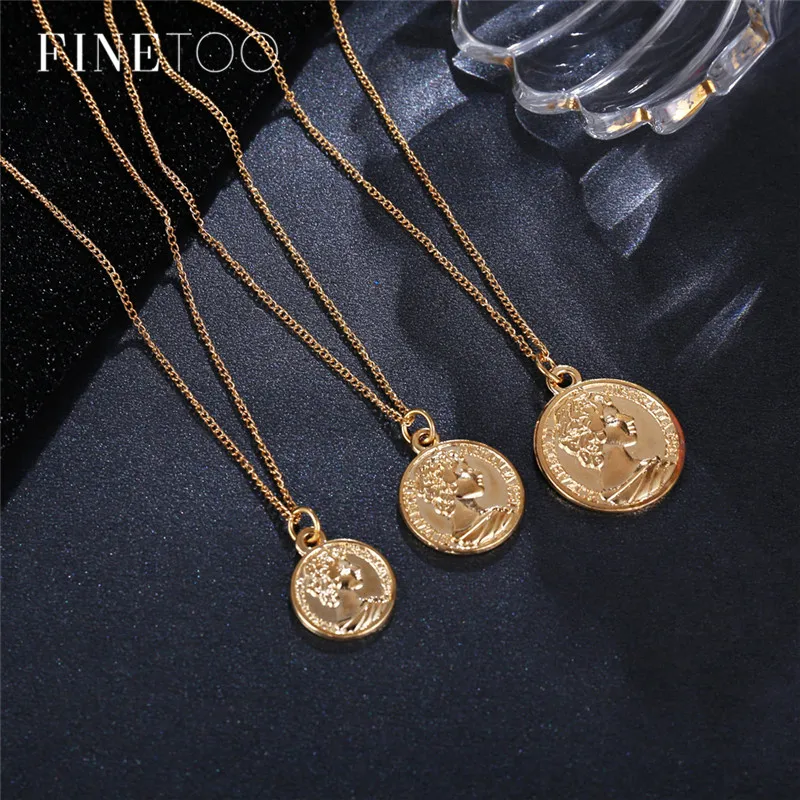Модное золотое ожерелье с гравировкой, медальон, монета для женщин, бохо, винтажное многослойное длинное ожерелье, колье, колье