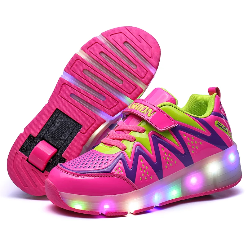

Blue Pink Green White Fashion Girls Boys LED Light Roller Skate Shoes For Children Kids Sneakers With Wheels One wheels