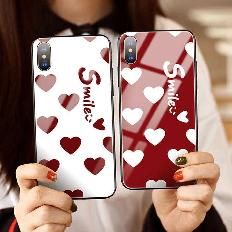 

Lovers Smile Phone Cases For iPhone XR 8 10 9 XS MAX Cover Case For iPhone X 7 8 6 6 S Plus Case Coque Funda Tempered Glass +TPU