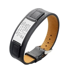 Персонализированные пользовательские ID браслет выгравированы нержавеющая сталь кожа мужские ювелирные изделия надписи имя логотип браслеты на запястье