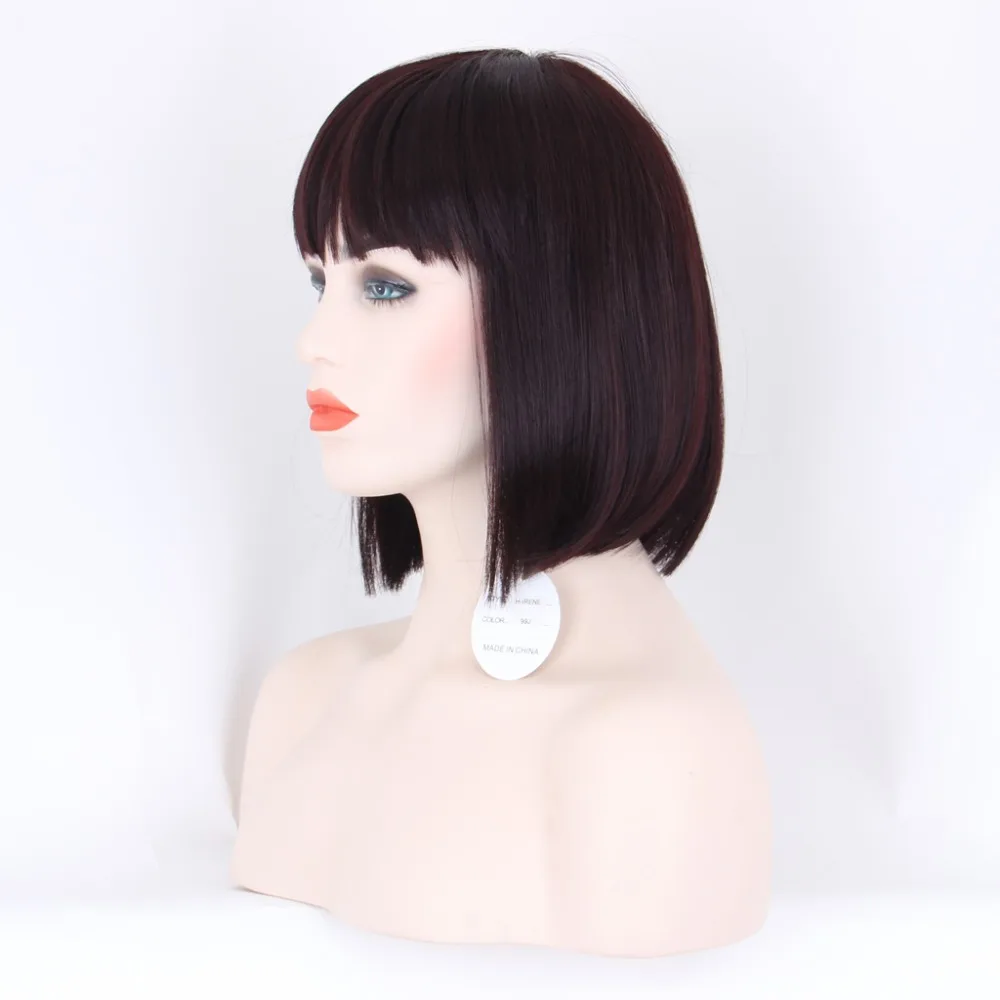 

Aurica Fashion Hot Selling 99J bungundy Red Wine Heat Resistant Synthetic Hair Women Full Fringe Short Bob Wigs