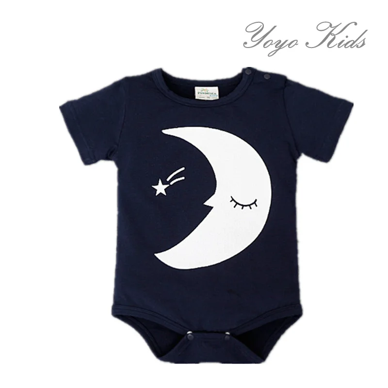 Летний детский комбинезон, хлопковый комбинезон с короткими рукавами для новорожденных, комбинезон с принтом Луны, Одежда для новорожденных