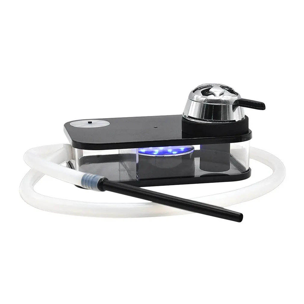 

Arab Hookah Set with LED Lamp Portable Square Box Acrylic Hokah Shisha Include Shisha Bowl Colorful Silicone Pipe