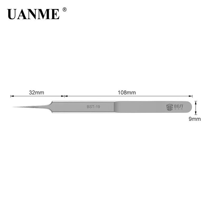 Precision Tweezers UANME BST-18-19 Ultra Precision Tweezers Stainless Steel Curved Straigh FlywireTweezers Pliers with Fine Tip Supper Sharp Needle