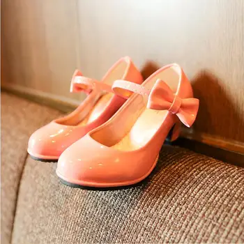 

2018 Girls PU Leather Shoes Fashion Party Dancing Shoes For Medium Kids With High Heel Princess Children Single Shoes