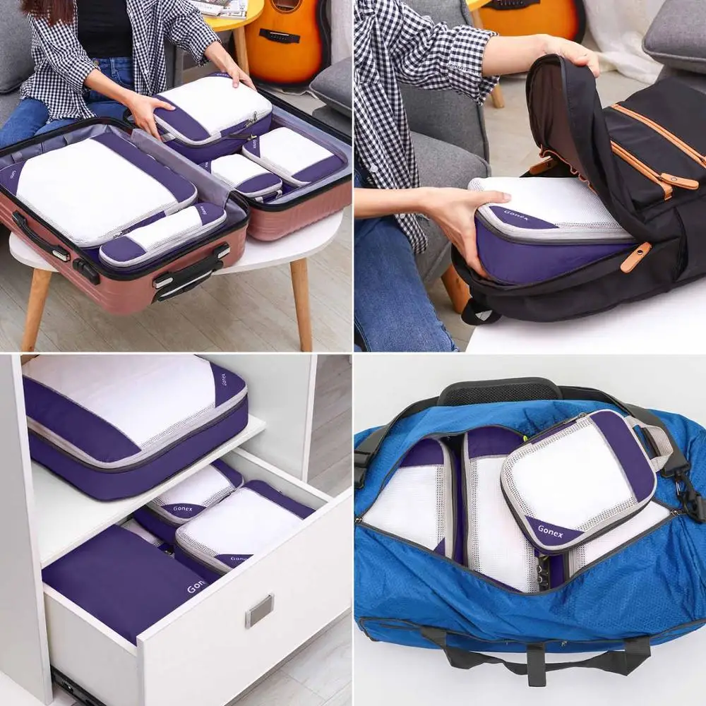 Gonex дорожная сумка для хранения 19 дюймов чемодан Органайзер набор висячие компрессионные упаковочные кубики для одежды Нижнее белье обувь - Цвет: Фиолетовый