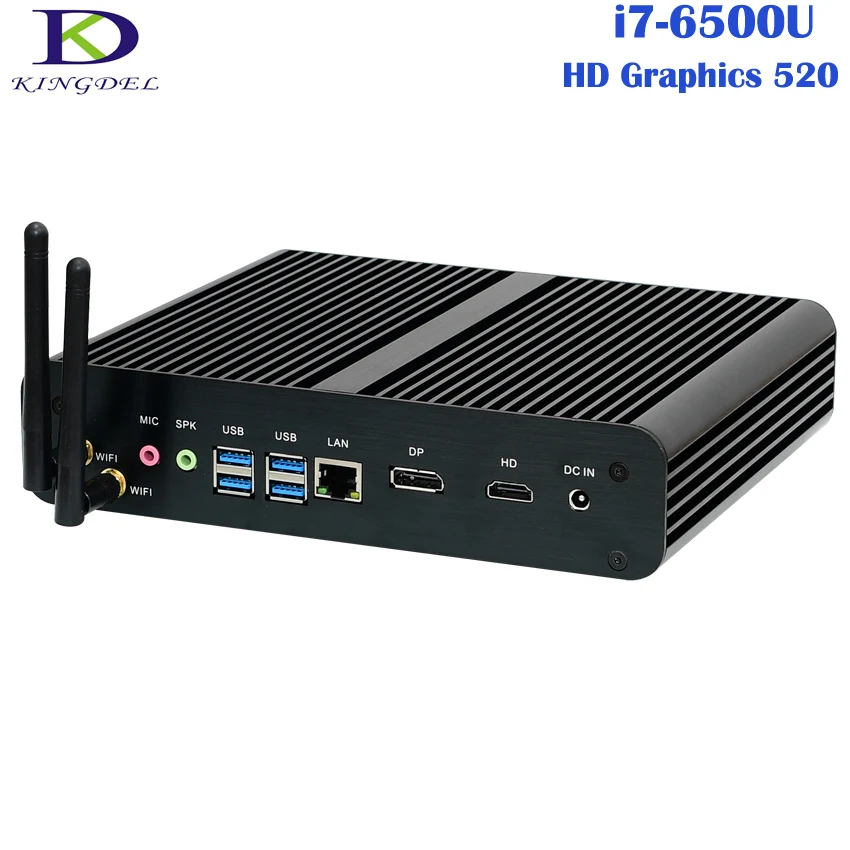  Fanless Mini PC,Desktop Computer,TV Box,6th Gen Core i7-6500U Skylake CPU,Windows 10/7/8,Barebone,DP+HDMI,1*SD Card Slot,Wifi 
