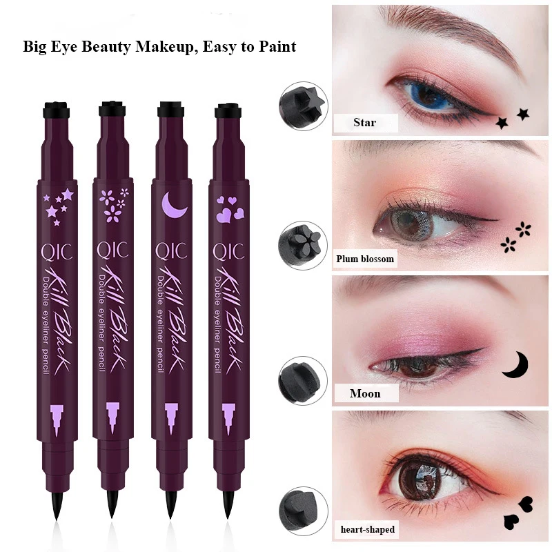 

1PC Dual-ended Waterproof Black Liquid Eyeliner Pencil Makeup Cosmetic Tools Heart/Star With Tattoo Stamping Seal Eye Liner Pen