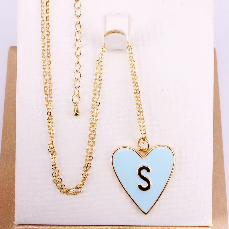 

3PCS, NEW Jewelry Heart shaped Blue Enamel and Letter Women Pendant Necklace