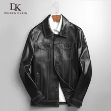 Dusen Кляйн новое поступление мужские кожаные пальто Роскошная овчина Повседневный стиль мужская Тонкая Дизайнерская кожаная куртка I17013