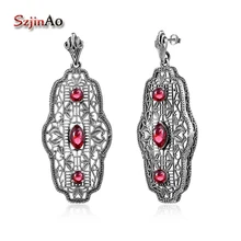 Szjinao подарки ко дню Святого Валентина бренд индивидуальный шарм ручной работы красный рубин женские ювелирные изделия 925 Стерлинговое Серебро Серьги для женщин