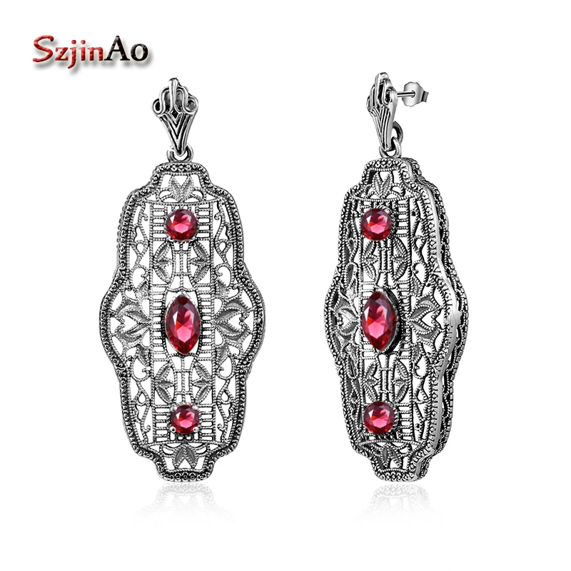 

Szjinao Valentine's day gifts brand personality charm handmade red ruby women jewelry 925 sterling silver earrings for women