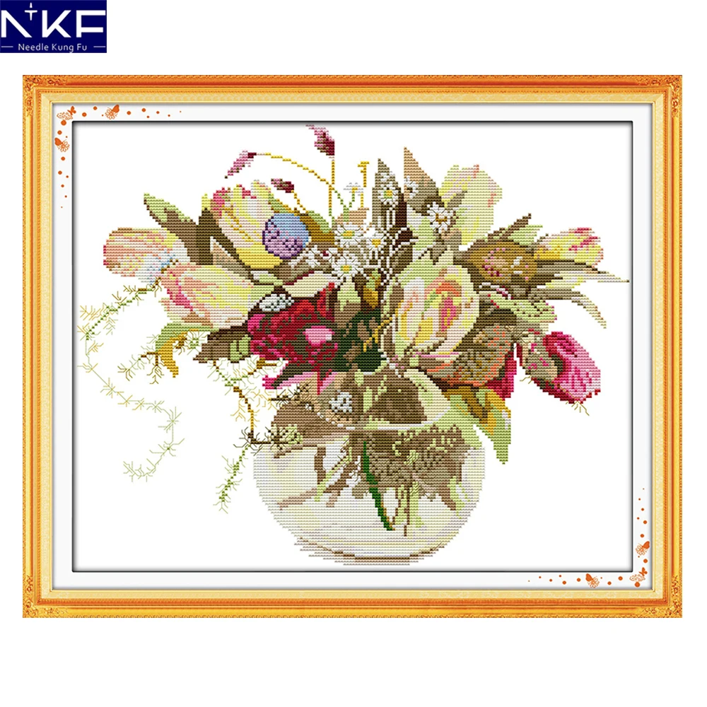 

NKF The Tulip Vase Pattern Cross Stitching Needlework Cross Stitch Kits for Embroidery Home Decor Cross-stitch Set Embroidery