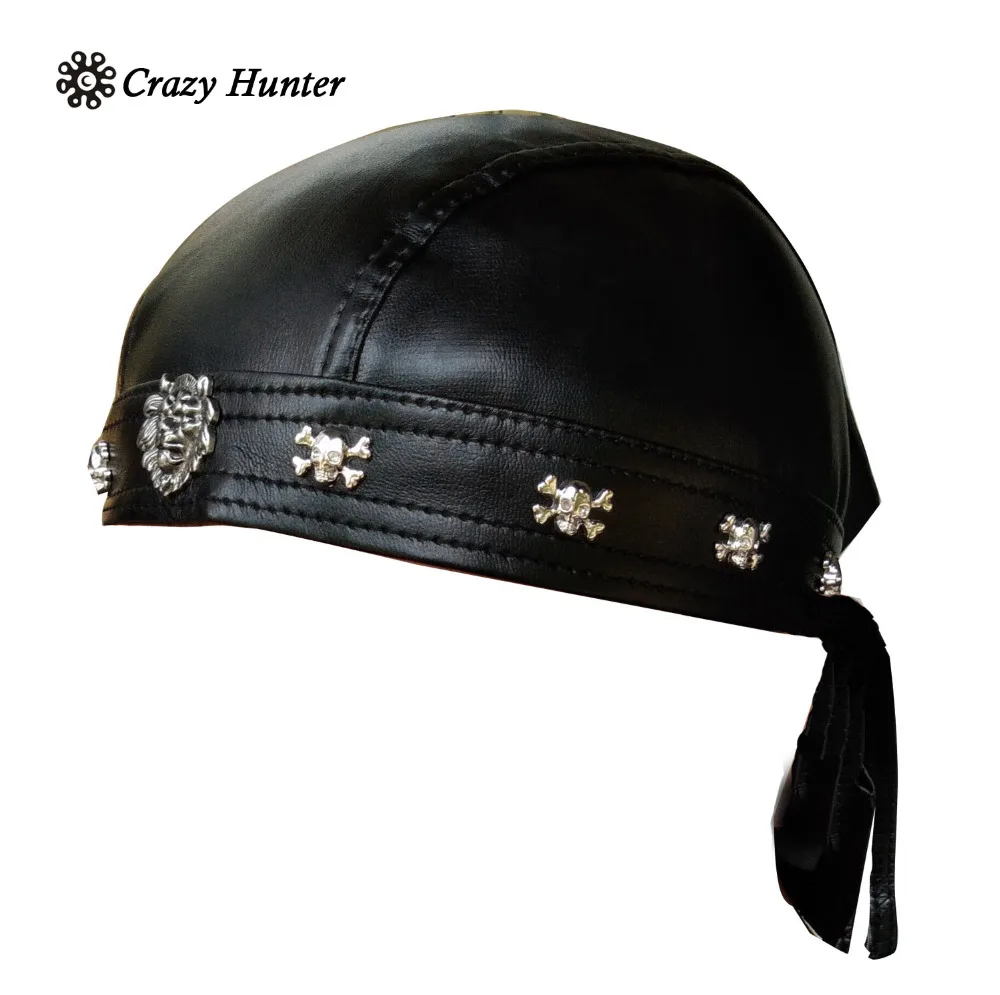 

Faux Leather Biker Skull Cap Motorcycle Bandana Head Wrap Du Doo Do Rag Black Hat