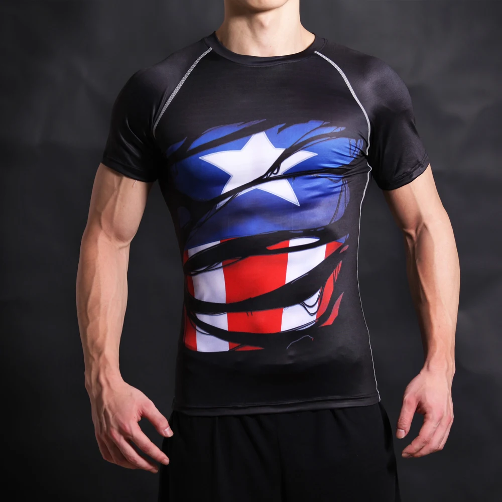 

Summer compression short-sleeved superhero T-shirt 3D printing stretch sports T-shirt men's role-playing bodybuilding clothing