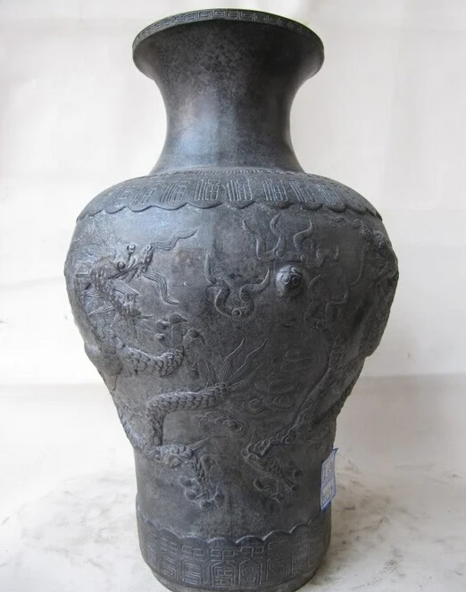 

USPS to USA S2628 12 Chinese Superb Pure bronze Copper Two Dragon play bead Aquarius Bottle Vase