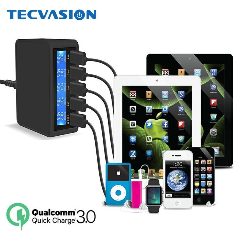 

5 Port USB Tablets Charger 50W LED Display Quick Charge 3.0 Charging For iPad Samsung Huawei Nexus Mi Tablet Power Adapter