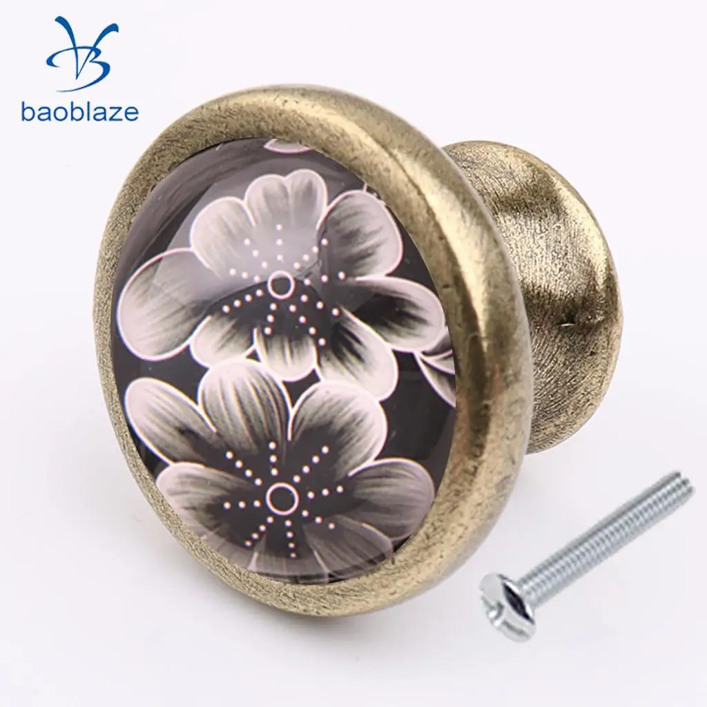 Flower Door Knob Cabinet Drawer Closet Cupboard Handle Furniture Hardware