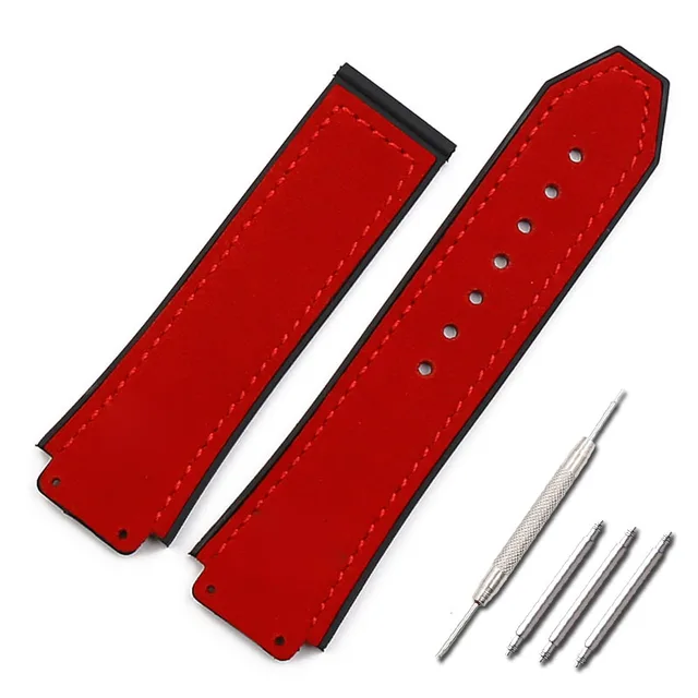 Red mad cowhide strap watch accessories for HUBLOT series 19mmx25mm sports waterproof rubber strap men and women Style 1