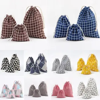 

1pcs Blue Plaid Drawstring Cotton Linen Storage Bag Gift Candy Tea Jewelry Organizer Makeup Cosmetic Coins keys Bags 49276