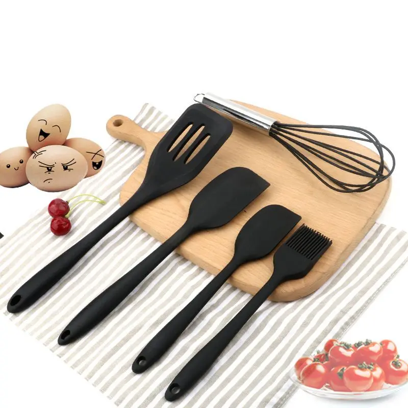 5Pcs/Set Black Silicone Kitchen Sets Egg Beater Spoon Clip Spatula Oil Brush Kitchenware Cooking Tool Accessories | Дом и сад