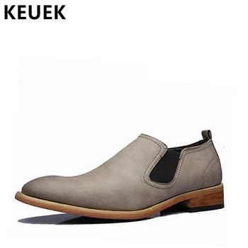 

British style Men Casual leather shoes Pointed Toe Office Business Dress shoes Male Loafers Slip-On Flats Wedding shoes 033