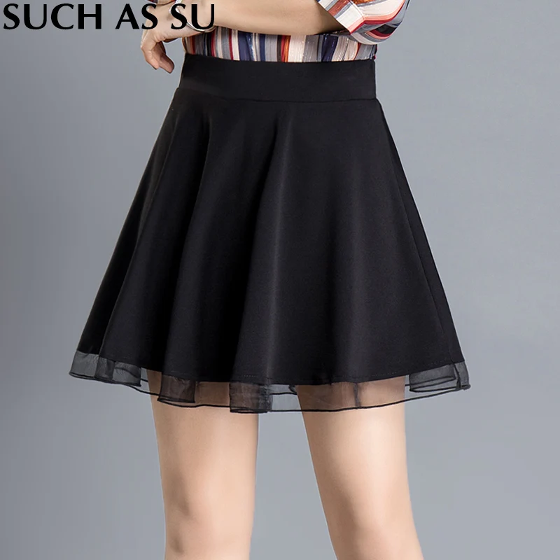 Knitted Patchwork Pleated Skirt Female Brand New 2016 Casual Black Mini ...