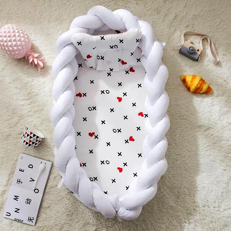 Портативный узел детская подушка для колыбели с Подушка для новорожденных с функцией Лежанка для сна кровать путешествия люлька детская кроватка бампер 0-24months - Цвет: white