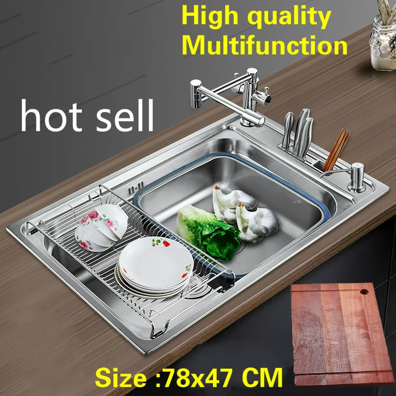 

Free shipping Standard fashion kitchen sink food-grade 304 stainless steel large single groove fittings complete 78x47 CM