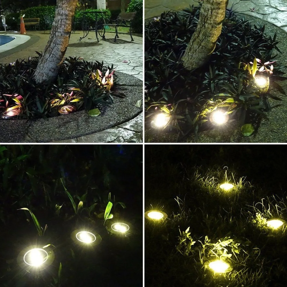 Gramado do Diodo Emissor de Luz Solar do Jardim da Lâmpada Paisagem ao ar Caminho da Estrada de Aço Inoxidável à Prova Chão Livre Ip65 Piso Enterrado d' Água Luz 4 Pcs 16 13 Lâmpadas solares