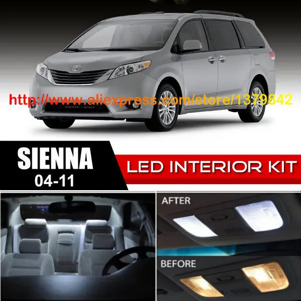 

Free Shipping 14Pcs/Lot 12v Xenon White/Blue Package Kit LED Interior Lights For 04-11 Toyota Sienna