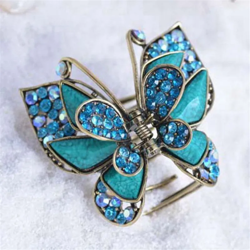 

Charm Multicolor Resin Big Butterfly Crab Clip Hair Jewelry Antique Gold Vintage Rhinestone Hair Claw For Women Hair Accessories