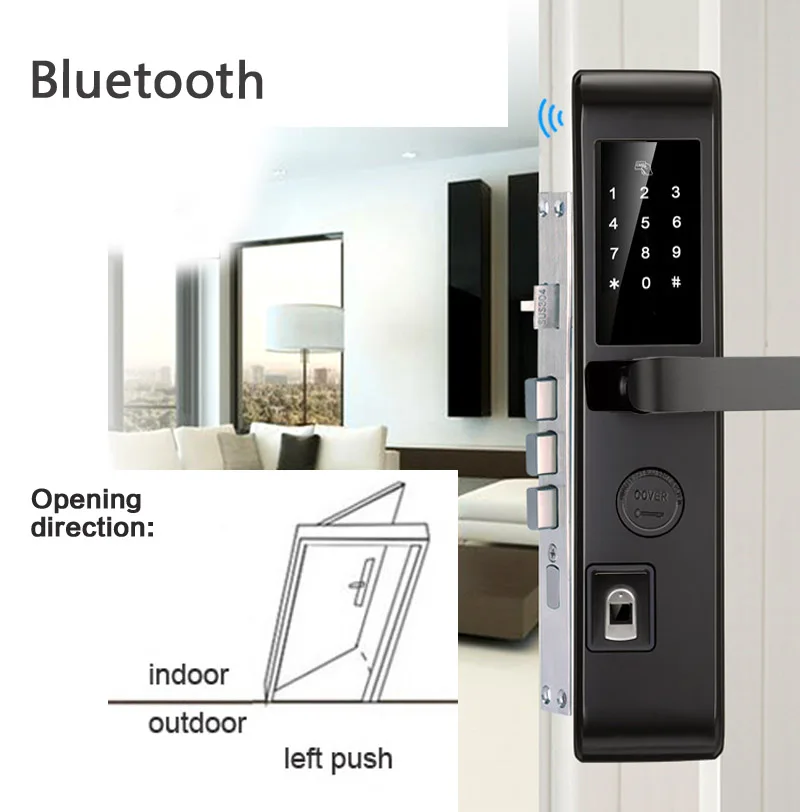 Биологический дверной замок с отпечатком пальца, Bluetooth шлюз, пульт дистанционного управления, TTLock, приложение, замки, пароль, умный замок, 304 нержавеющая сталь, черный - Цвет: bluetooth