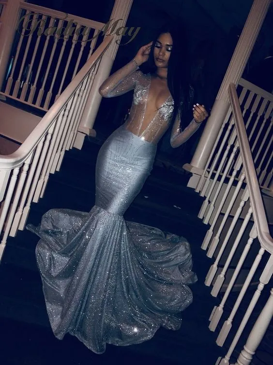 silver sparkly mermaid prom dresses