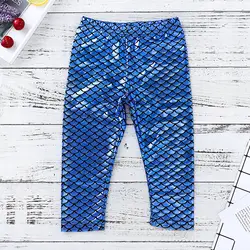 2018 брюки для годовалых девочек Русалка дети светло-синий рыбьей чешуи длинные штаны с принтом детская одежда для девочек 2 до 6 Корейская