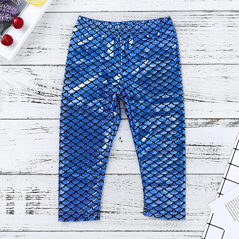 2018 Toddler Girl Pants Mermaid Kids Light Blue Fish Scale Print Long