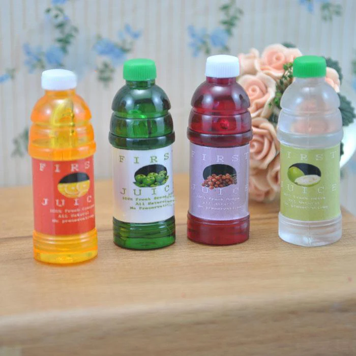 A01-X256 الأطفال طفل هدية لعبة 1:12 دمية مصغرة الأثاث مصغرة rement الملونة عصير شرب 4 قطعة/المجموعة