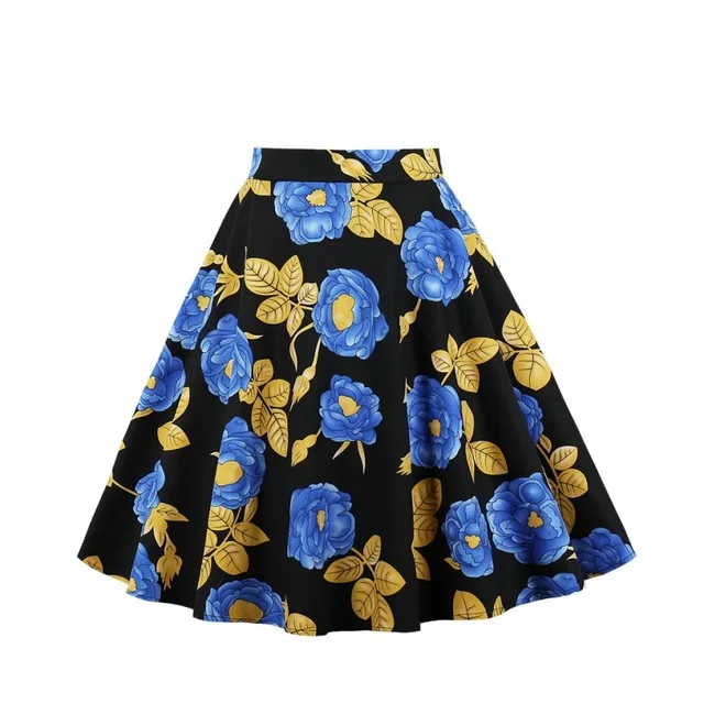 50s Vintage Woman Retro Red Rose Flower Bouquet Floral Print High Waist Midi Skirts Knee-Length Long Saia Feminina Ladies Skirt - Цвет: Picture color