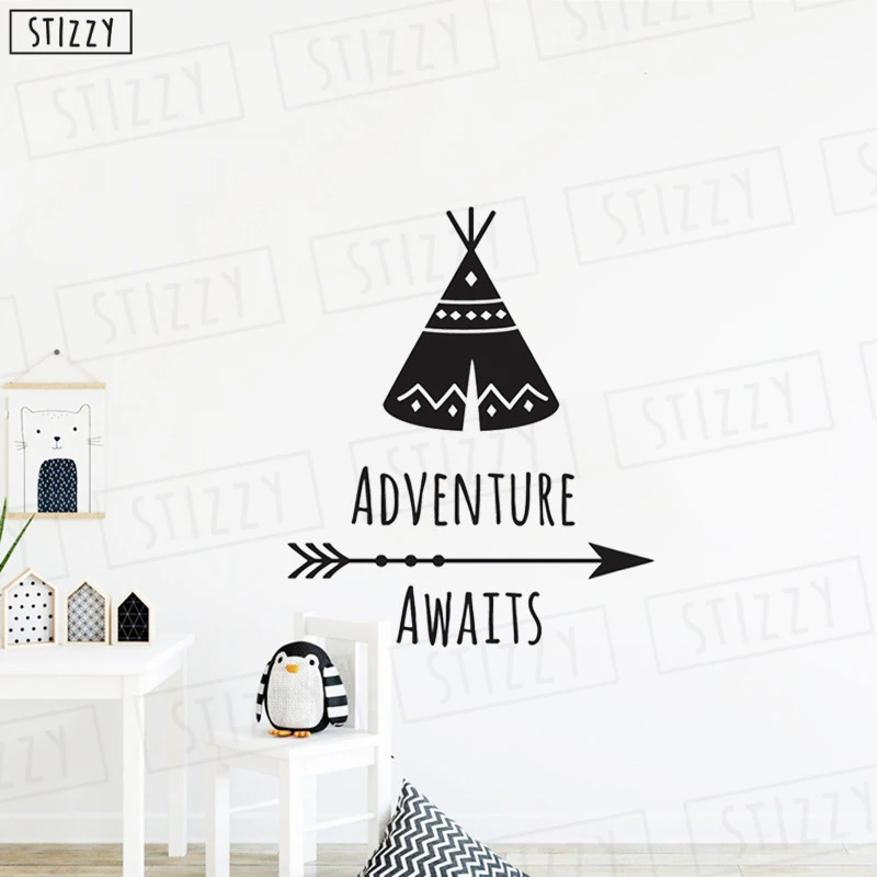Quote Wall Sticker with Teepee Adventure Awaits Wall Sticker