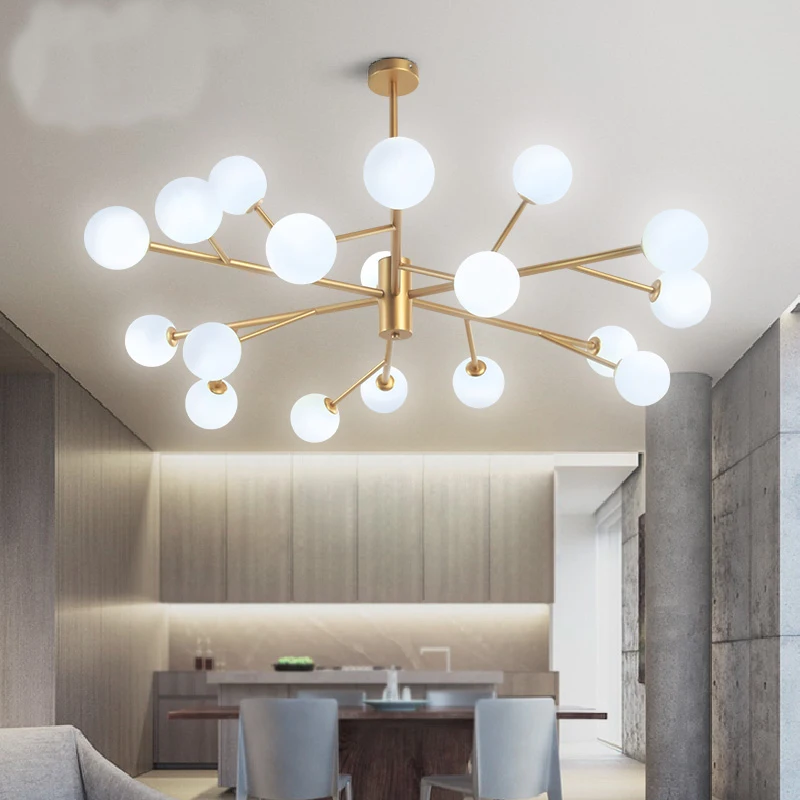 

2018 New Nordic chandelier Lighting Living Room Simple Modern Tree Muskbean chandeliers ceiling lamp glass ball Household lustre