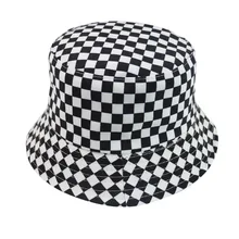 Шляпа-ведро Двусторонняя Harajuku черная белая решетка Рыбацкая шляпа Женская Солнечная шляпка для отдыха мужская уличная шапочка для бассейна хип-хоп кепка
