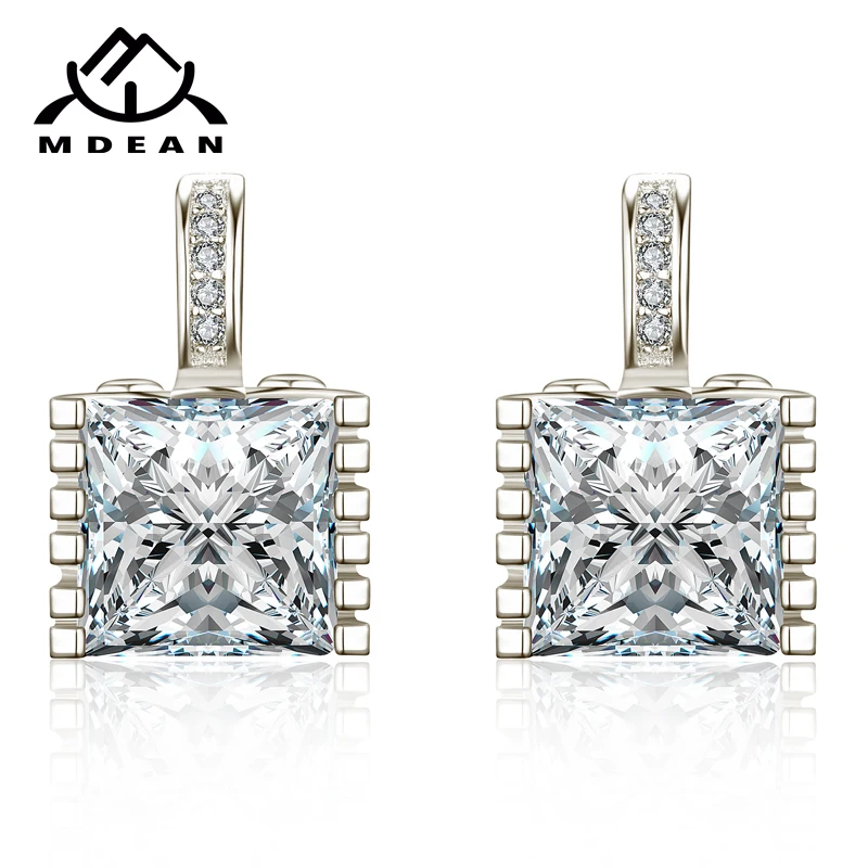 

MDEAN White Gold Color Earrings Fashion Wedding Hoop Earrings Cubic Jewelry Engagement Earrings for Women Free Shipping MSE016